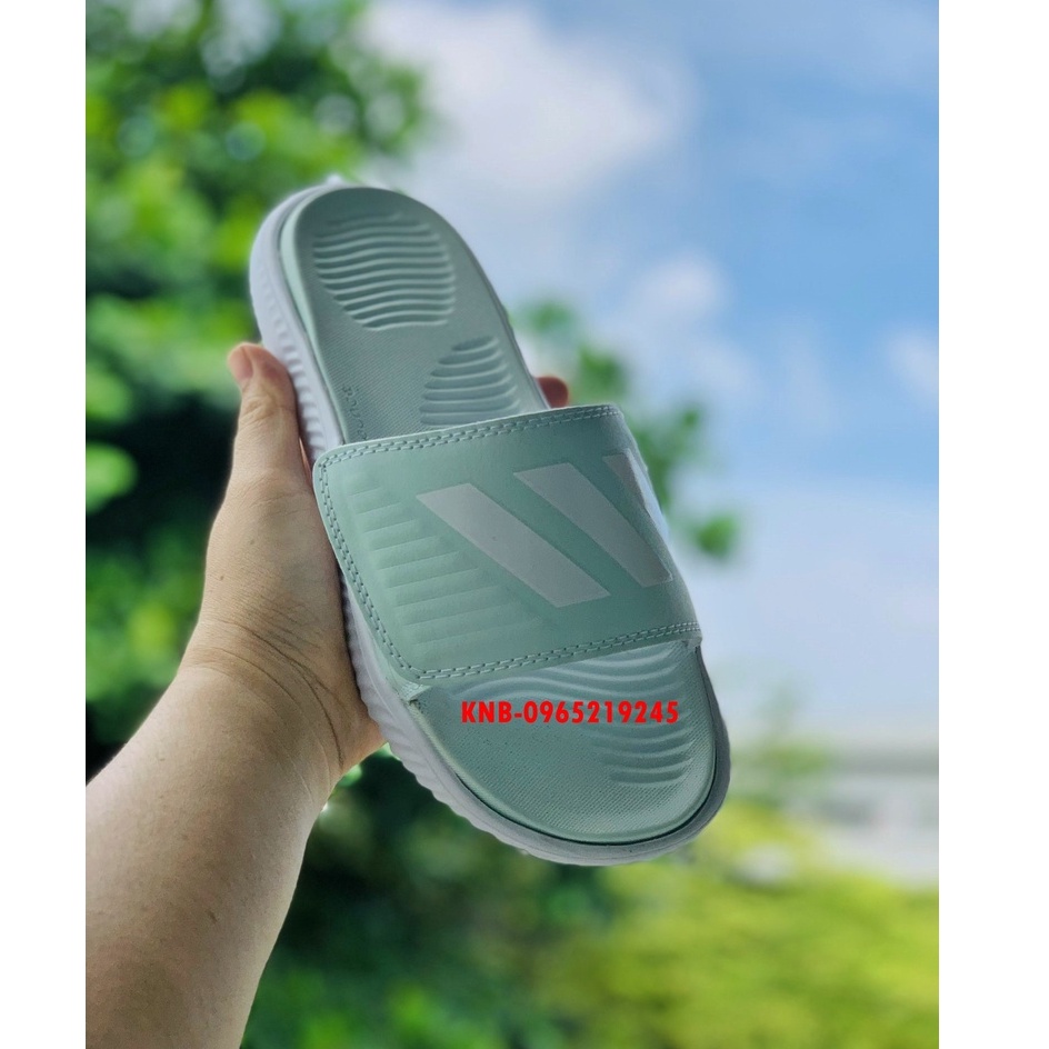 Dép Alphabounce adidas FREESHIP +hộp quai ngang nam màu xanh nhạt 3 sọc trắng chất xịn 1-1