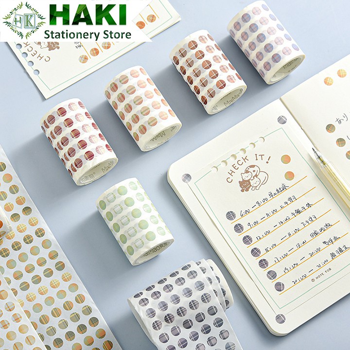 Sticker hình tròn HAKI, cuộn sticker cute trang trí sổ vở dễ thương giá rẻ ST41