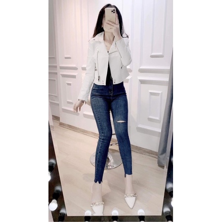 Áo Khoác Da Nữ Cổ Bẻ Quảng Châu Cao Cấp Mẫu Mới Nhất Không Bong Tróc dáng ngắn croptop