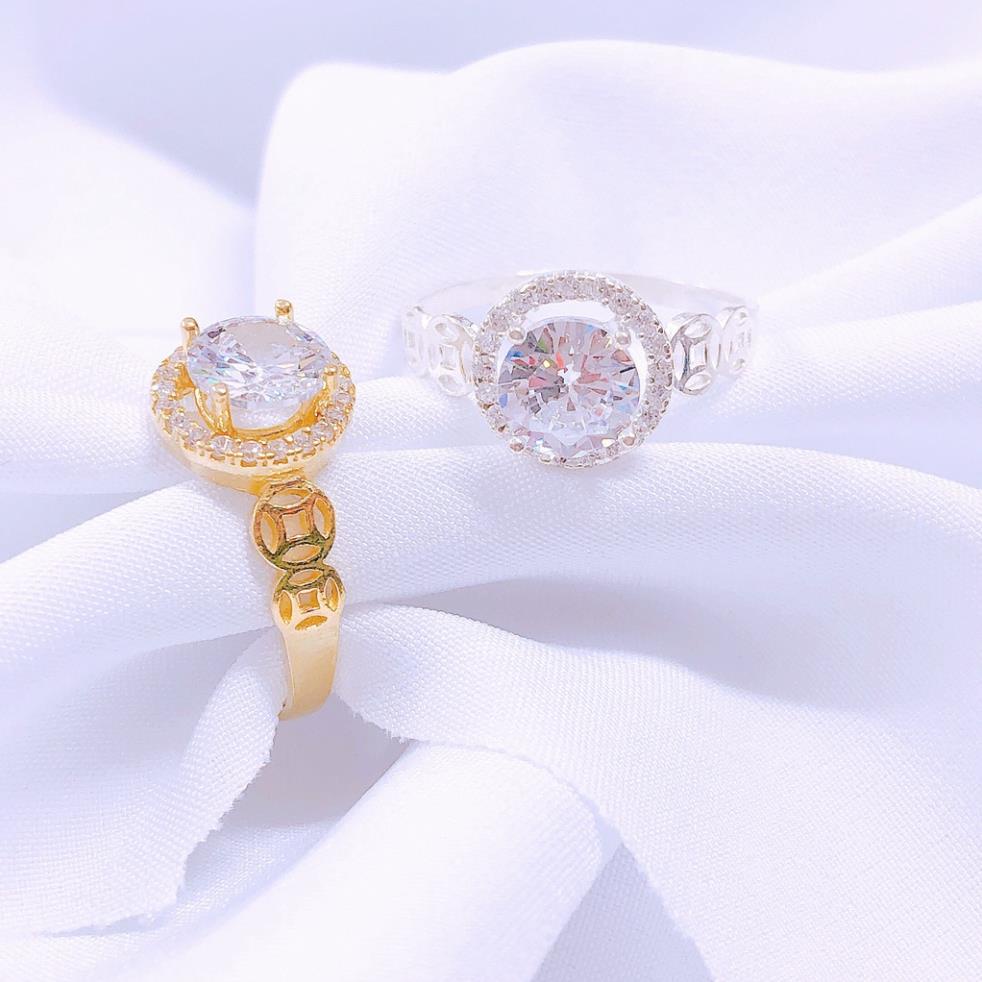 Nhẫn kim tiền mặt đá tròn-bạc kim hưng