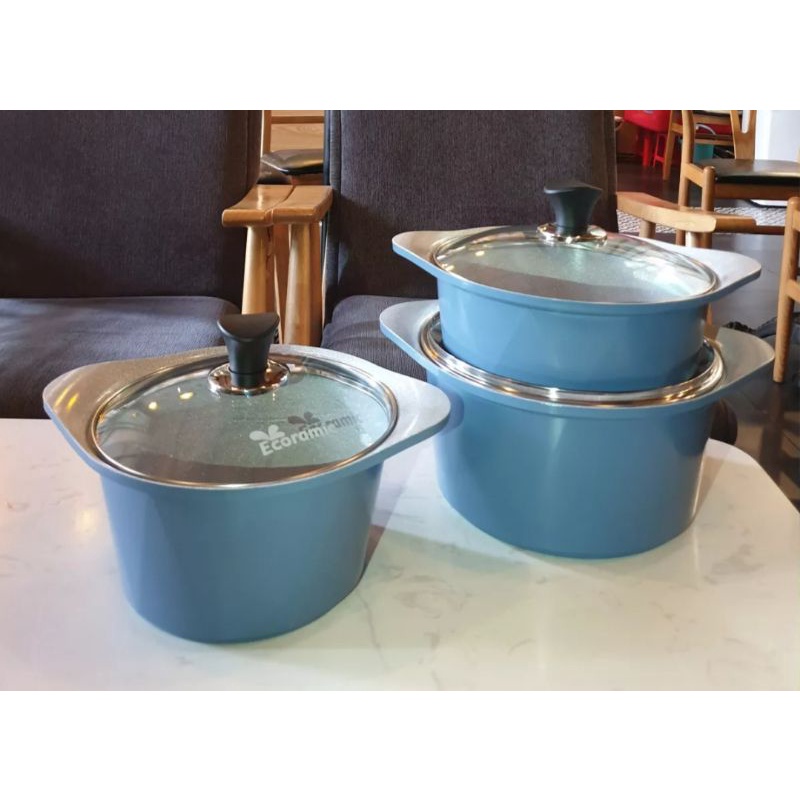 BỘ 3 NỒI ECORAMIC HỒNG - XANH KÍCH THƯỚC 20CM, 22CM, 24CM SÀI TRÊN MỌI LOẠI BẾP /TẶNG KÈM 1 CẶP NHẤC NỒI SILICON