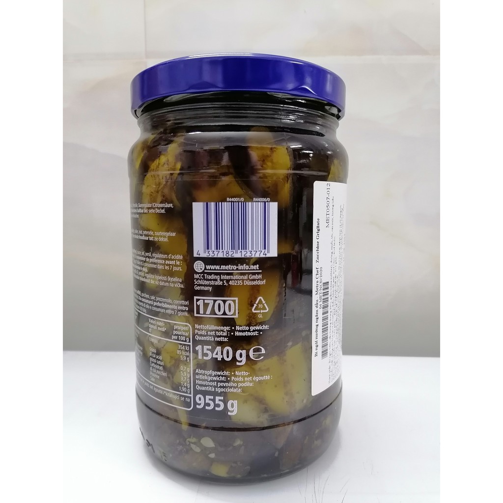 [1.54 Kg] BÍ NGÒI NƯỚNG NGÂM DẦU HƯỚNG DƯƠNG [Italia] METRO CHEF Grilled Zucchini in Sunflower Oil (cff-hk)