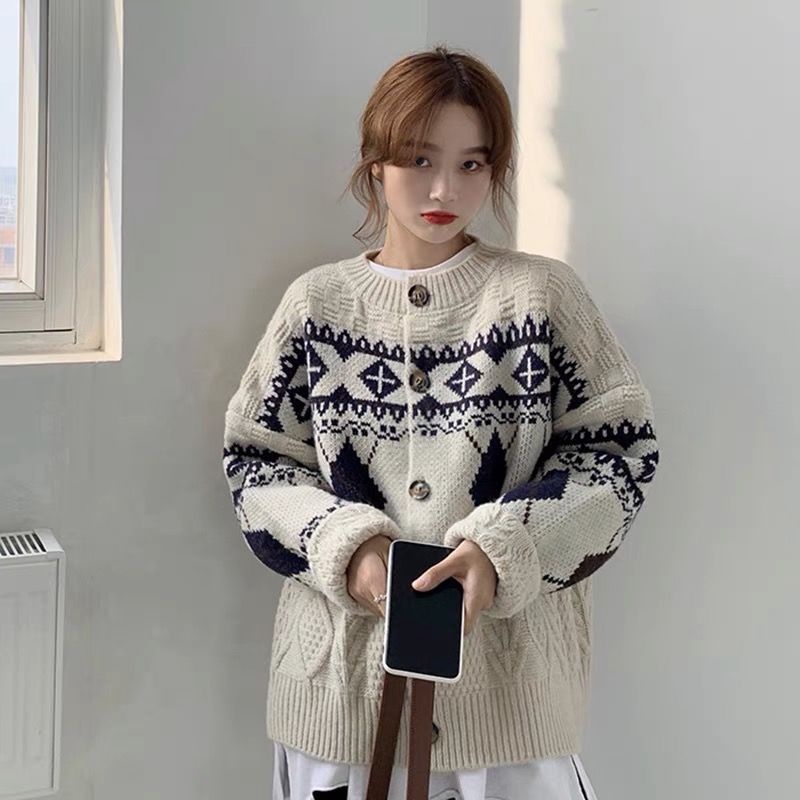 Áo Khoác cardigan Dệt Kim Cổ Tròn Dáng Rộng Thời Trang Hàn Quốc