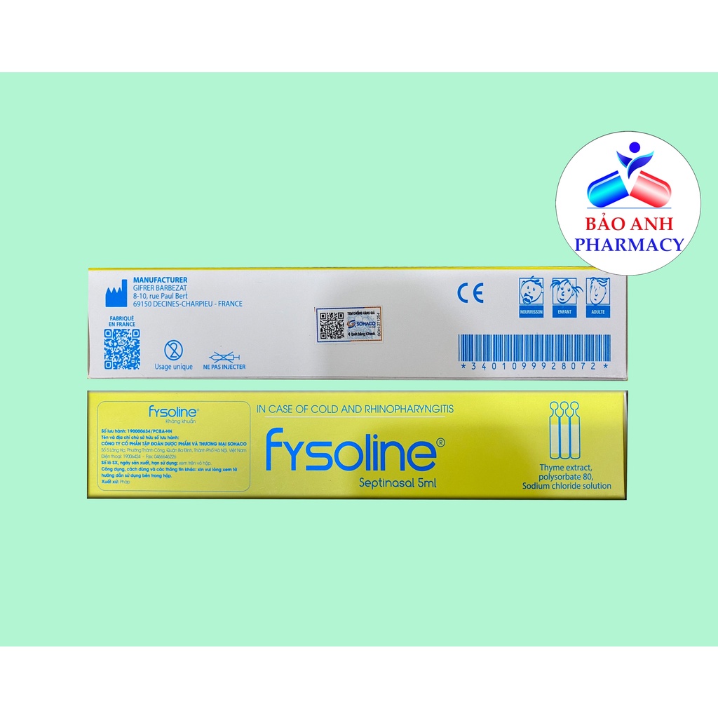 Fisoline vàng - Muối sinh lý nhỏ mũi của Pháp - Hộp 20 ống 5ml