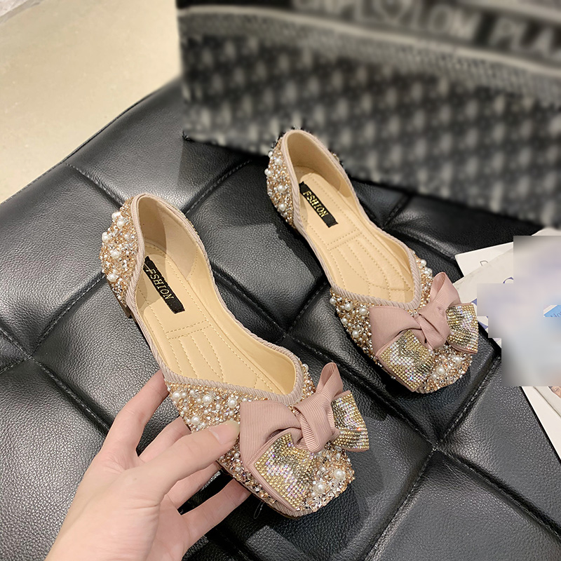 Giày đế phẳng mũi vuông đính nơ thời trang cho nữ