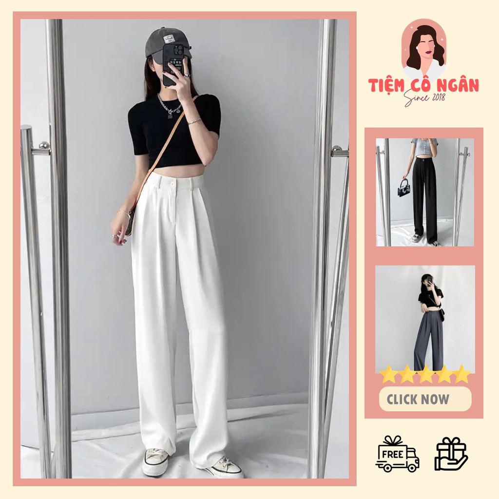 Quần Ống Rộng Suông Cạp Cao, Khóa Cúc Trước Tôn Dáng (có ảnh thật) hot trend 2021
