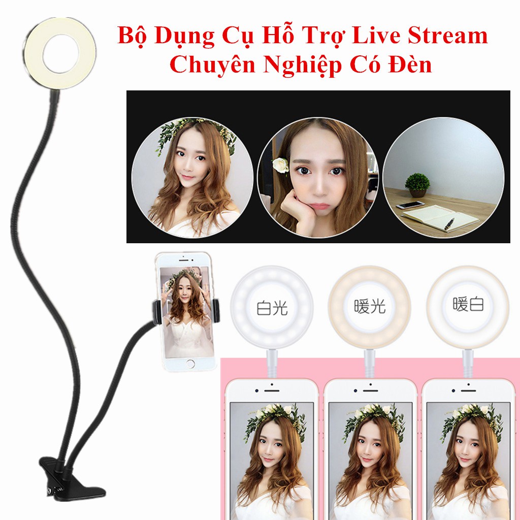 Đế Gắn Điện Thoại Hỗ Trợ Chụp Hình Tự Sướng Bộ Dụng Cụ Hỗ Trợ Live Stream Chuyên Nghiệp Có Đèn