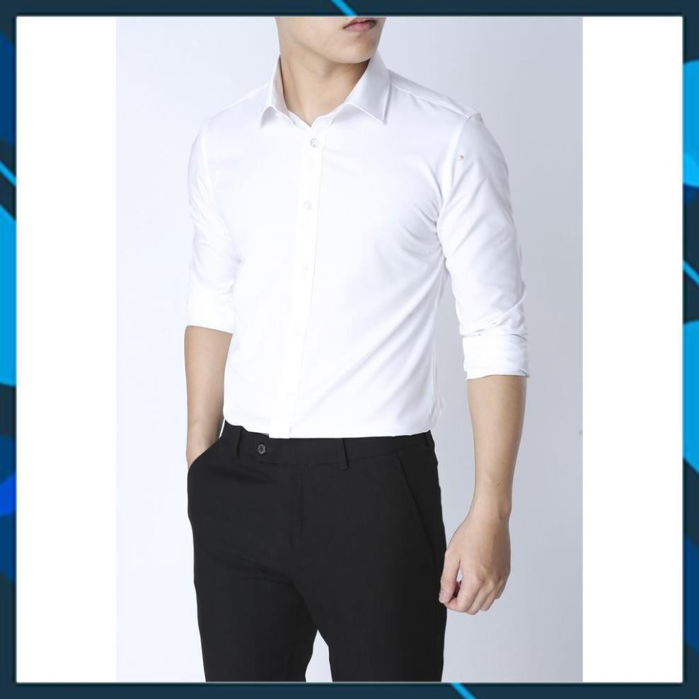LẺ SIZE XẢ KHO Sơ mi nam Trắng Cúc Trắng Lụa Thái chống nhăn, Áo sơ mi nam Trắng Cúc Trắng