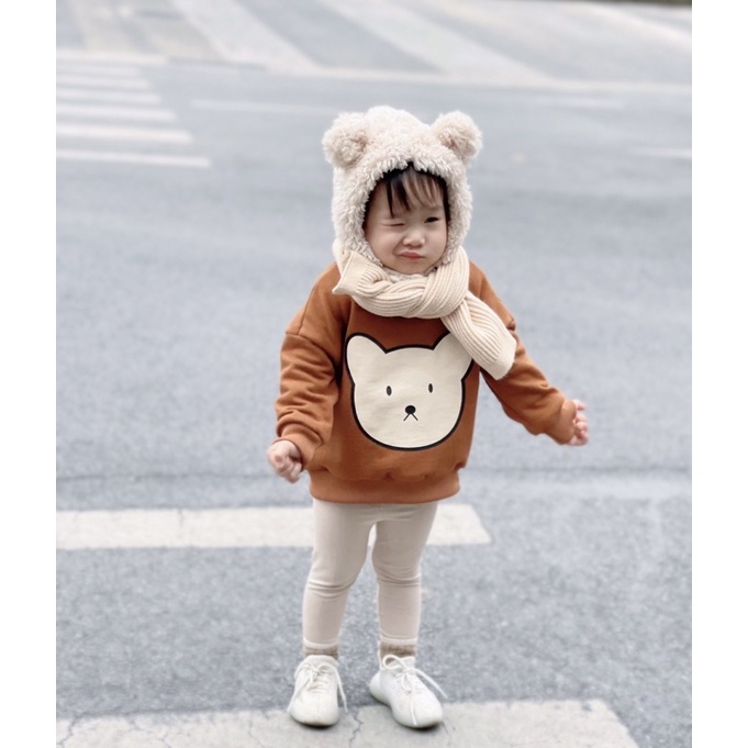 Áo hoodie cho bé BATALA KIDS áo nỉ bông mặt gấu dày dặn bé trai bé gái từ 10-25kg