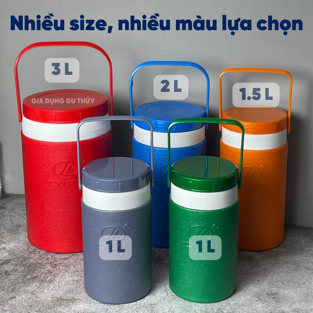 Bình đá giữ lạnh 12h dung tích 1L - 1.5L - 2L - 3L có quai xách, không bị đọng sương Supercool Tý Liên - giadungduthuy