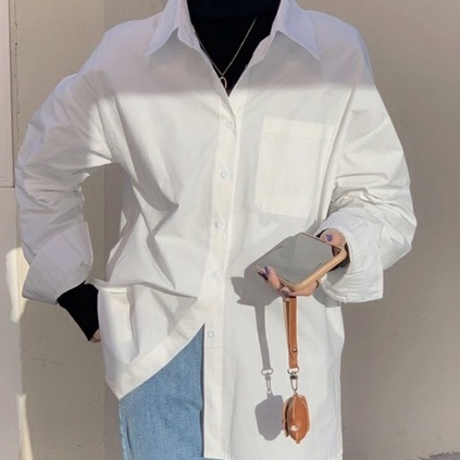 Áo sơ mi nữ dài tay KABICO form rộng ulzzang kiểu hàn basic màu trắng, xanh, vàng, dễ phối đồ A9