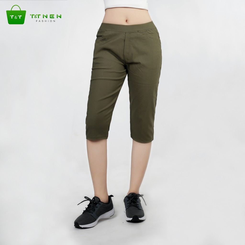 Quần short lửng kaki nữ co giản cao cấp hàn quốc (xanh rêu)