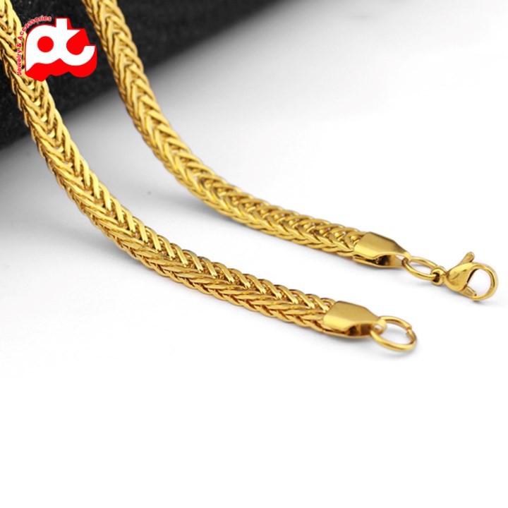 Dây chuyền nam inox thời trang kiểu dẹp  kích cỡ 6mm màu mạ vàng thép không gỉ HSDCNA36