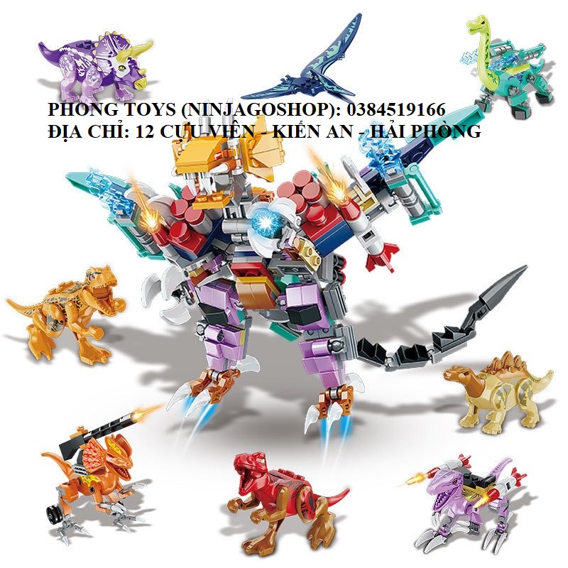 Lắp ráp xếp hình Lego Jurassic World 90080 : Khủng Long Bạo Chúa biến hình robot 8 in 1 (Set 8 bộ)