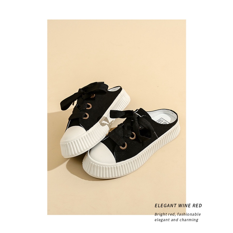 Giày Sục Nữ Giày Vải Canvas Đế Bằng 3 Phân Dễ Thương.