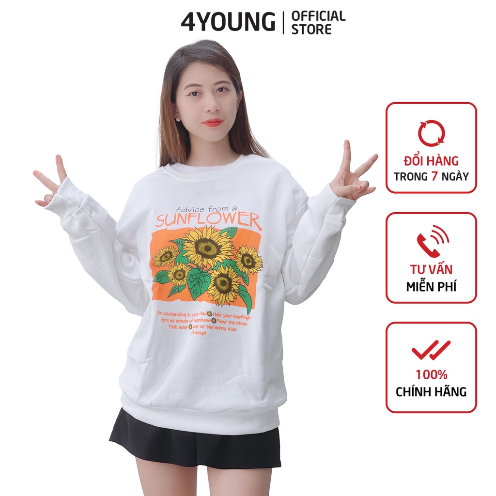 Áo sweater nữ form rộng 4YOUNG in hoa Hướng Dương