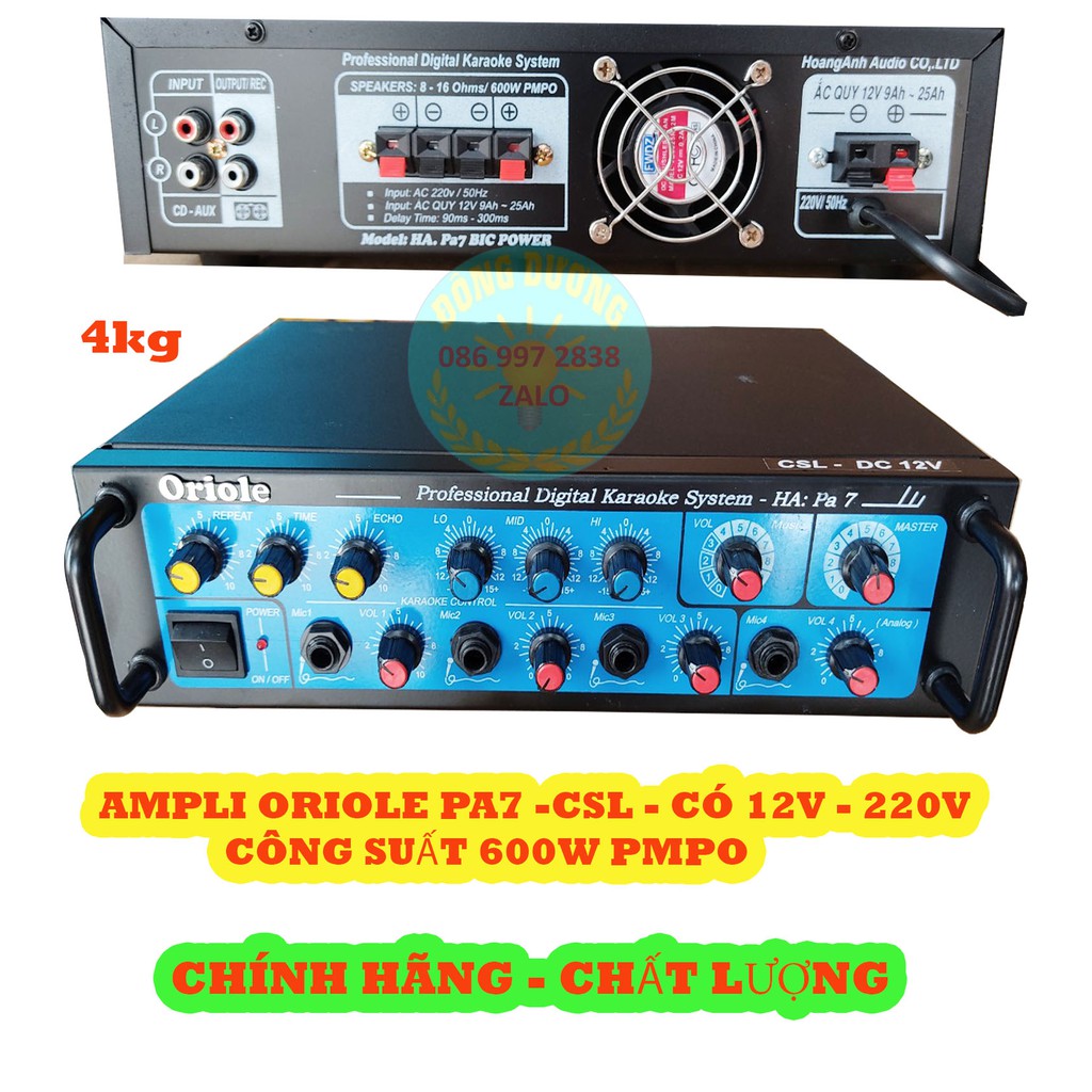 [Mã ELHACE giảm 4% đơn 300K] AMPLI MINI PA7 LOẠI CÔNG SUẤT LỚN 600W - CÓ DC 12V VÀ AC 220 - HÀNG CHÍNH HÃNG ORIOLE