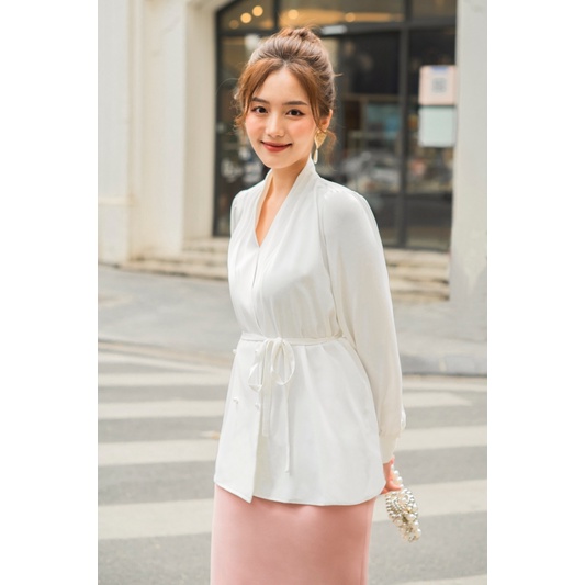 Áo Sơ Mi Xếp Ly Thắt Dây Công Sở Chất Liệu Lụa Đẹp Cao Cấp Mặc Đi Làm 22A013