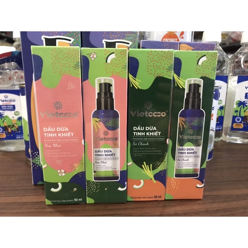 Dầu dừa Vietcoco tinh khiết mỹ phẩm Hương Sả Chanh/ Nhài chai xịt 90ml