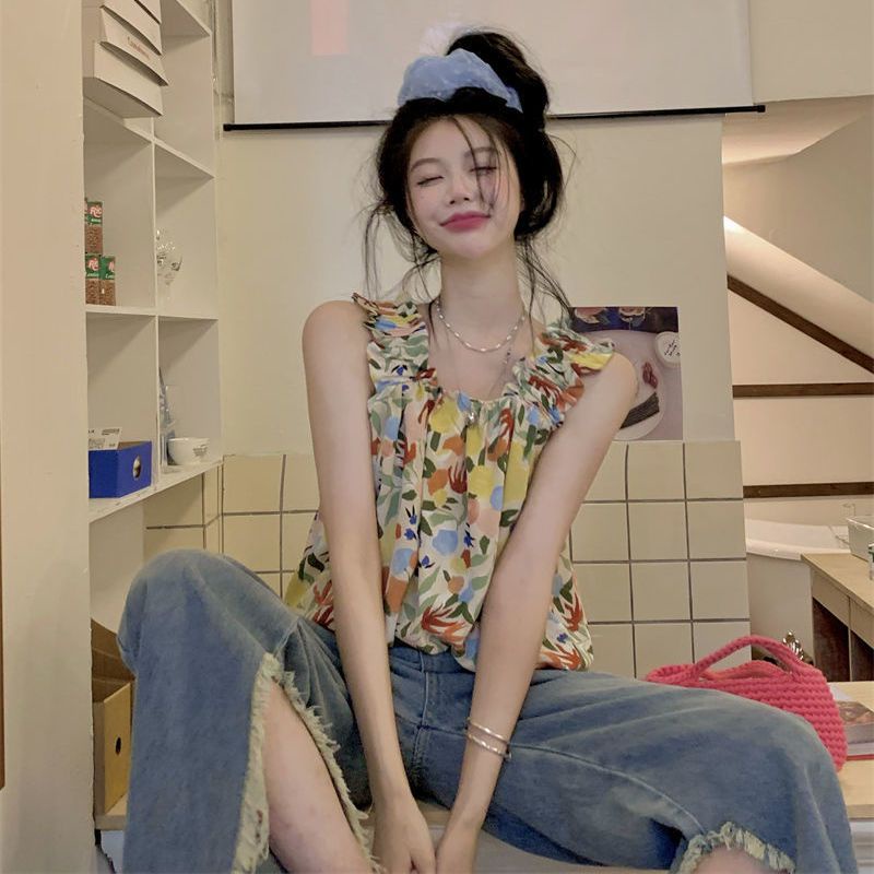 Áo Hai Dây Dáng Ôm Ngắn In Hình Hoa Thời Trang Mùa Hè 2022