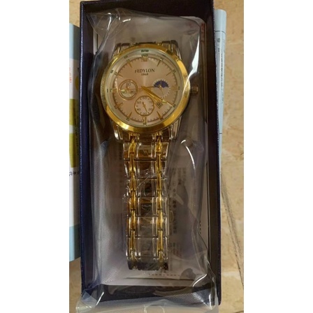 Đồng hồ thạch anh WISHDOIT màu vàng kim dây đeo thép không gỉ /da phong cách doanh nhân chống nước cho nam