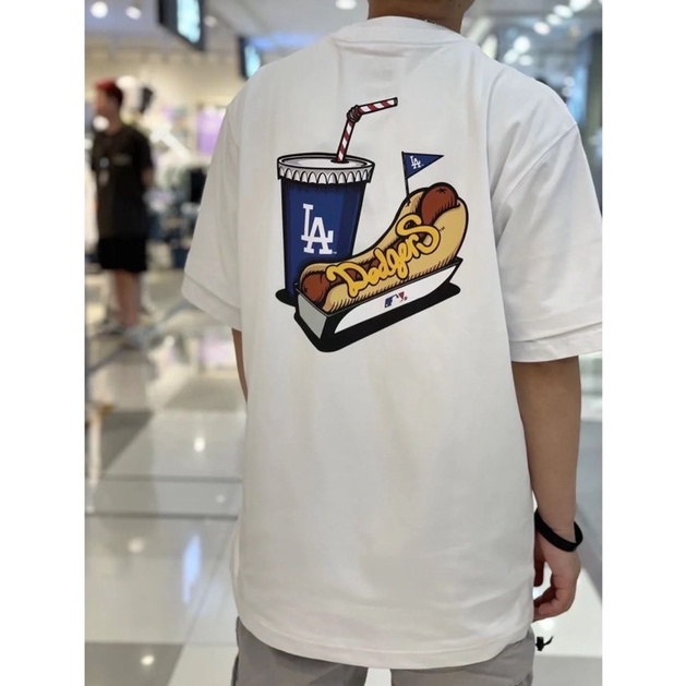 [CHÍNH HÃNG] ÁO THUN NEW ERA HOTDOG LA DODGERS TRẮNG ĐEN  - ÁO TSHIRT FULL TAG - UNISEX NAM NỮ - HÀNG NHẬP KHẨU