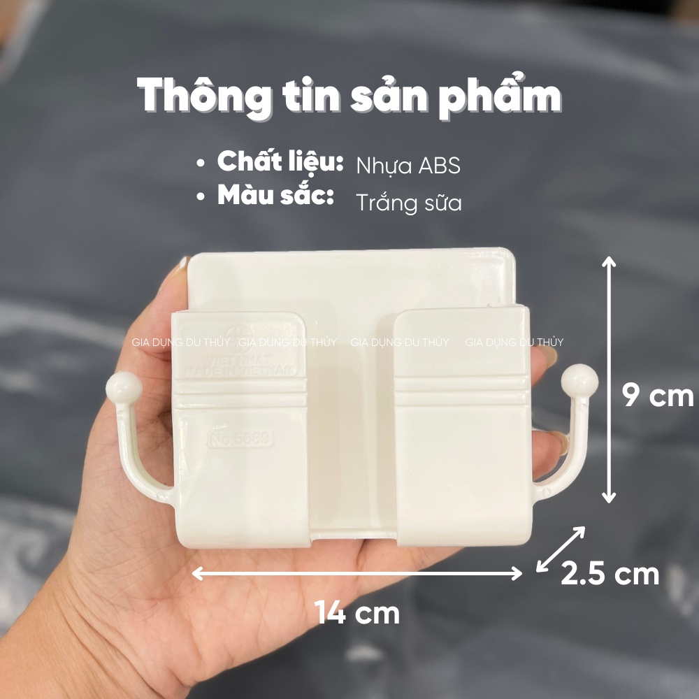 Khay Dán Tường Có Khe Cắm Dây Sạc Và Móc Treo Hai Bên Dùng Làm Giá Đỡ Sạc Điện Thoại, Đồ bấm TV- Khay dán 5689 Việt Nhật