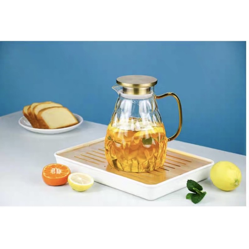 Bình thuỷ tinh Borosilicate chịu nhiệt 1900ml thân trám quai vàng cao cấp