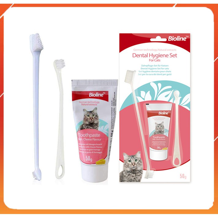 Bộ Bàn Chải Kem Đánh Răng Bioline Cho Mèo 50Gram