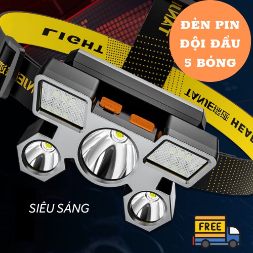 Đèn Pin, Đèn Pin Đội Đầu Đeo Trán 5 Bóng Led Siêu Sáng, ĐÈN THẮNG DUY