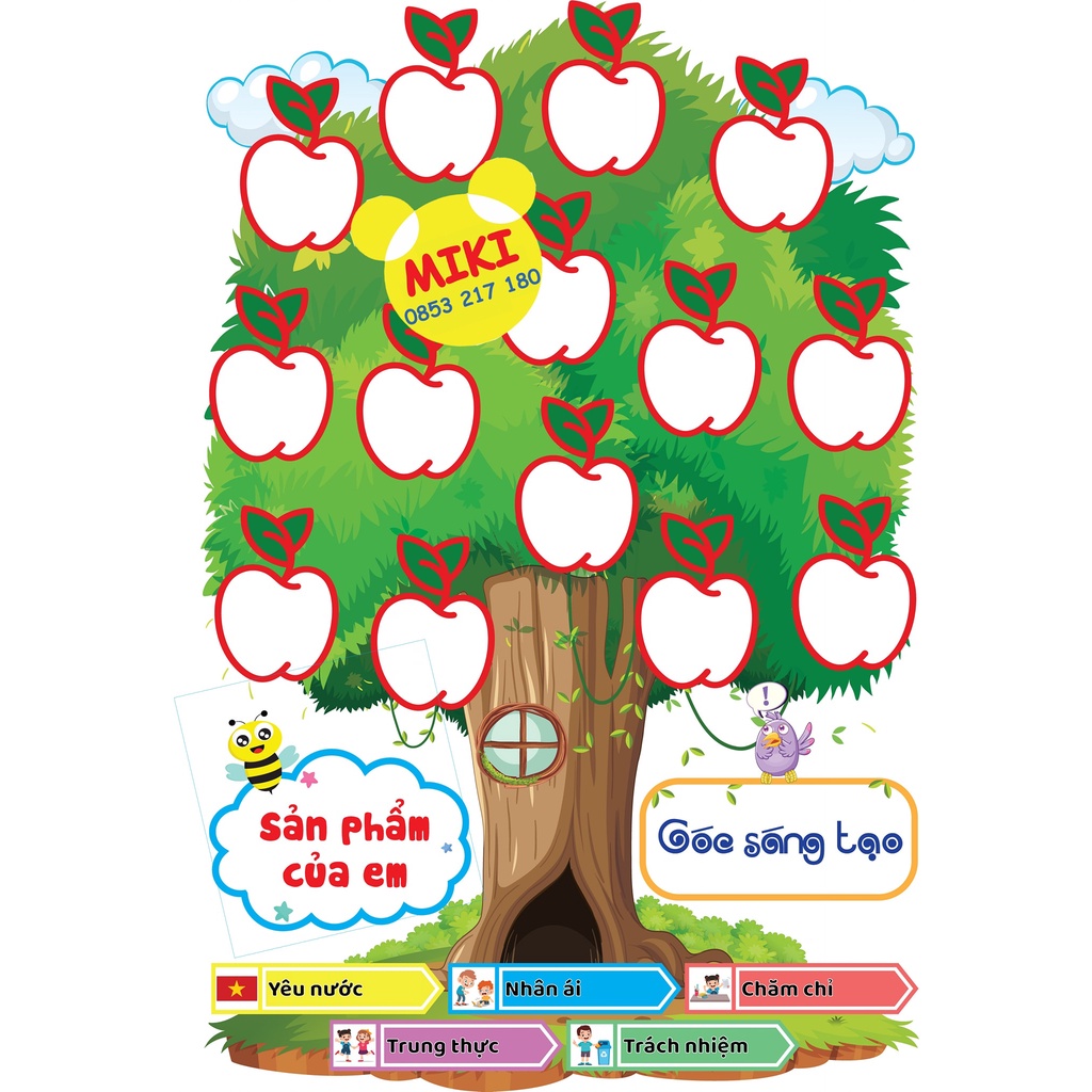 TRANH DECAL CÂY TÁO, trang trí lớp (Đồ Dùng Dạy Học Miki)