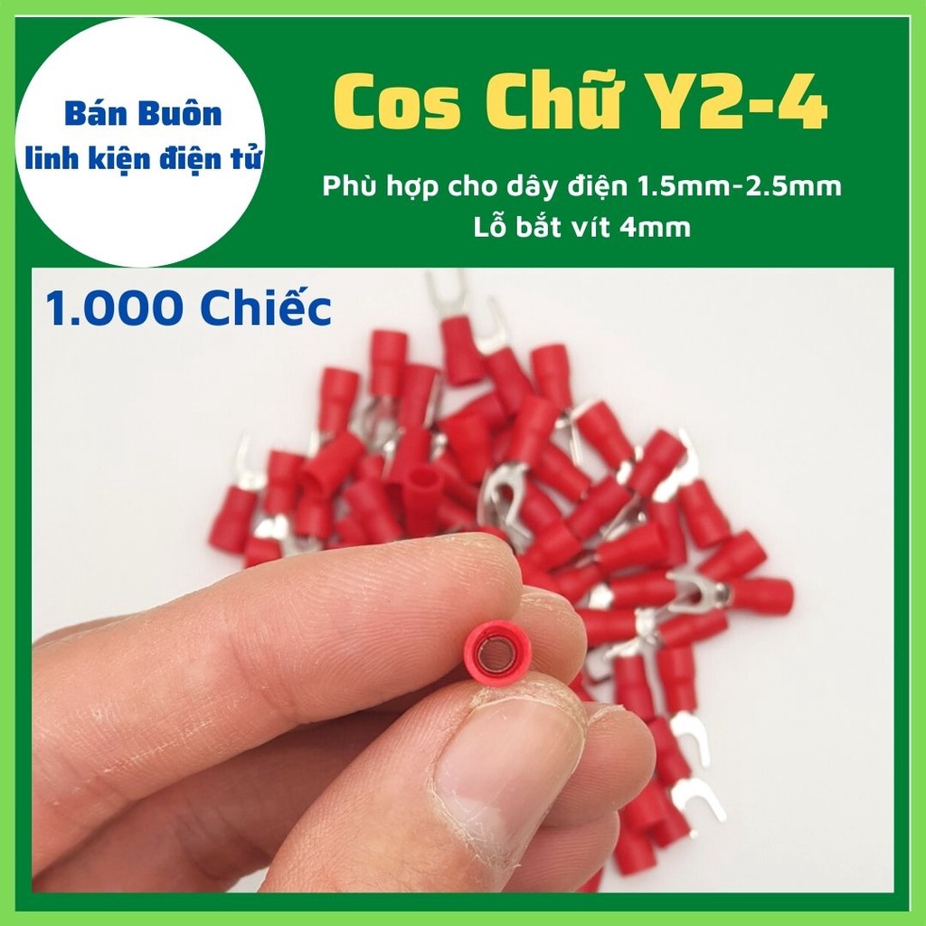 1000 Đầu cos chữ y2-4, cốt chẻ. đầu cos bấm dây điện, SV2-4, cos càng cua