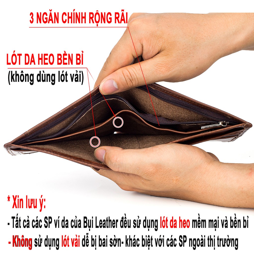 Ví nam da bò V106 cao cấp-bóp nam da thật chỉ kẻ, full hộp làm quà tặng, thương hiệu Bụi leather-BH 24 tháng