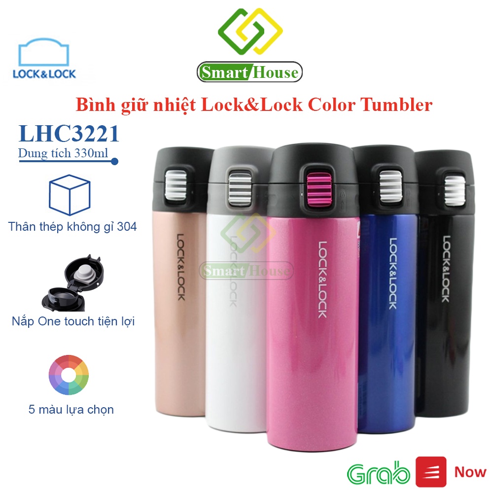 Bình Giữ Nhiệt Lock&amp;Lock 330ml Thép Không Gỉ Nút Bật One Touch - Smart House