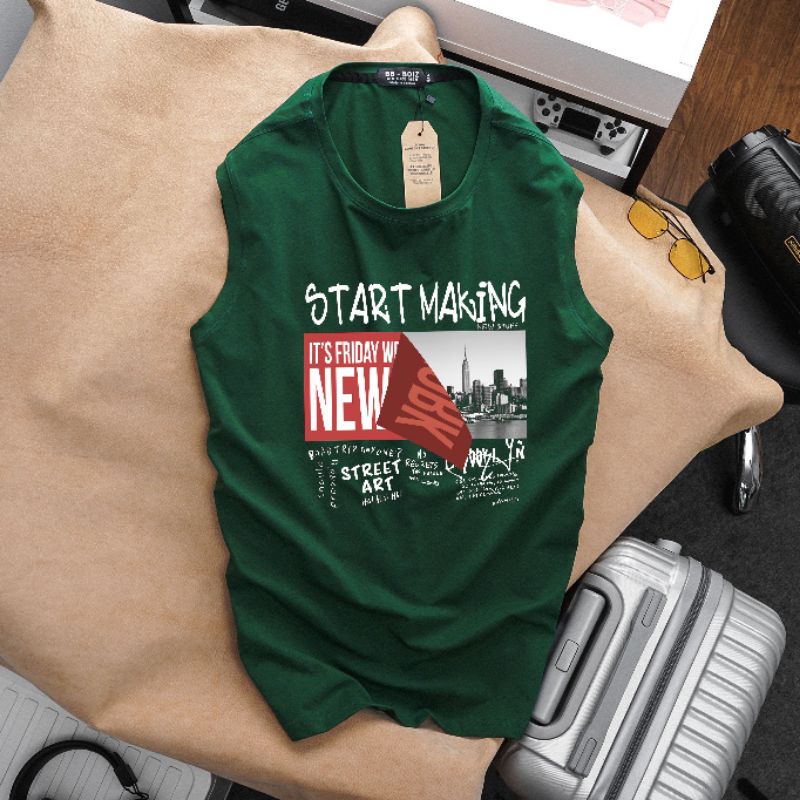 (bigsize) Áo thun ba lỗ màu xanh đen, rêu vải cotton tanktop bigsize nam 80-130kg