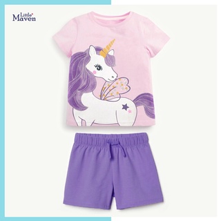 Bộ hè cotton tím ngựa Pony 2Y0101 cho bé gái 2-8 tuổi - Little Maven Official Store