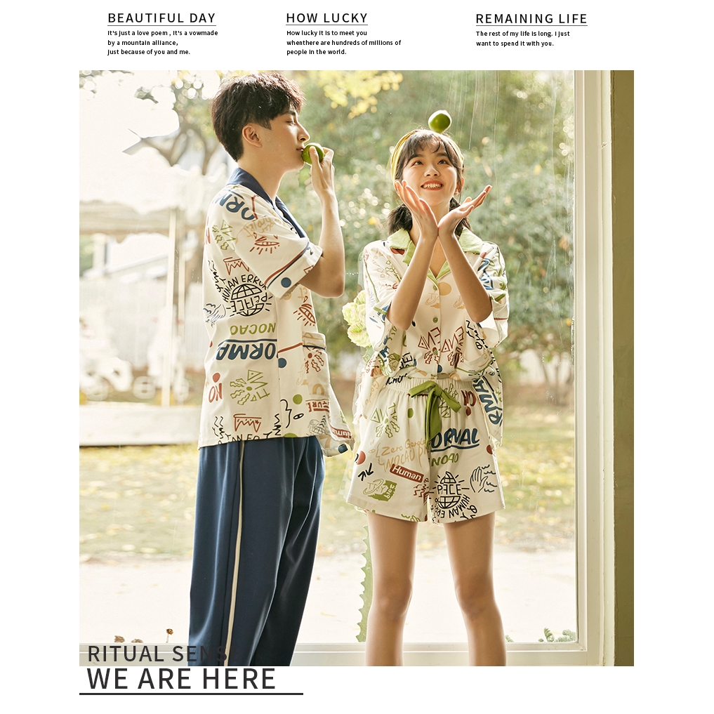 Bộ Đồ Ngủ Cotton Ngắn Tay Xinh Xắn Dành Cho Các Cặp Đôi | BigBuy360 - bigbuy360.vn