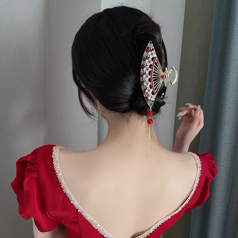 Kẹp Tóc Hợp Kim Hình Quạt Đính Ngọc Trai Phong Cách Trung Hoa Thời Trang Cho Nữ
