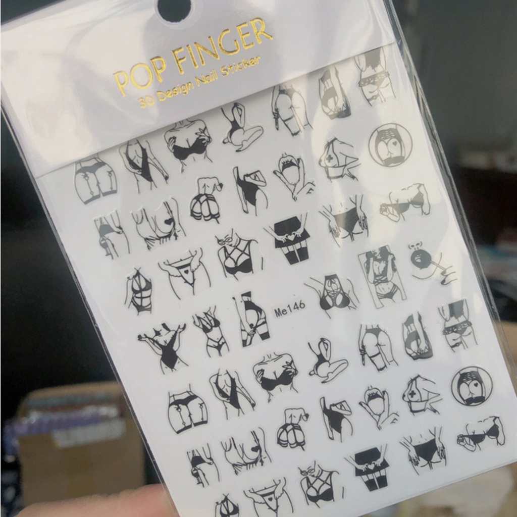 Miếng Dán Móng Tay Tự Dính Họa Tiết Cô Gái Gợi Cảm 10 Kiểu Trang Trí Móng Tay DIY