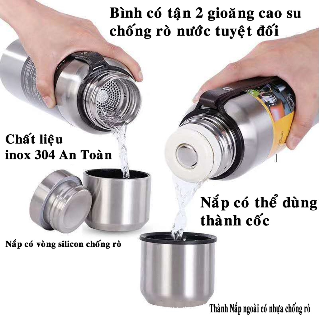Bộ Bình Nước Giữ Nhiệt Cute 1000 - 1500ml Inox 304 Nóng Lạnh 8 - 12 Tiếng Có Nắp Uống, Lưới Lọc Trà - Hãng miDoctor