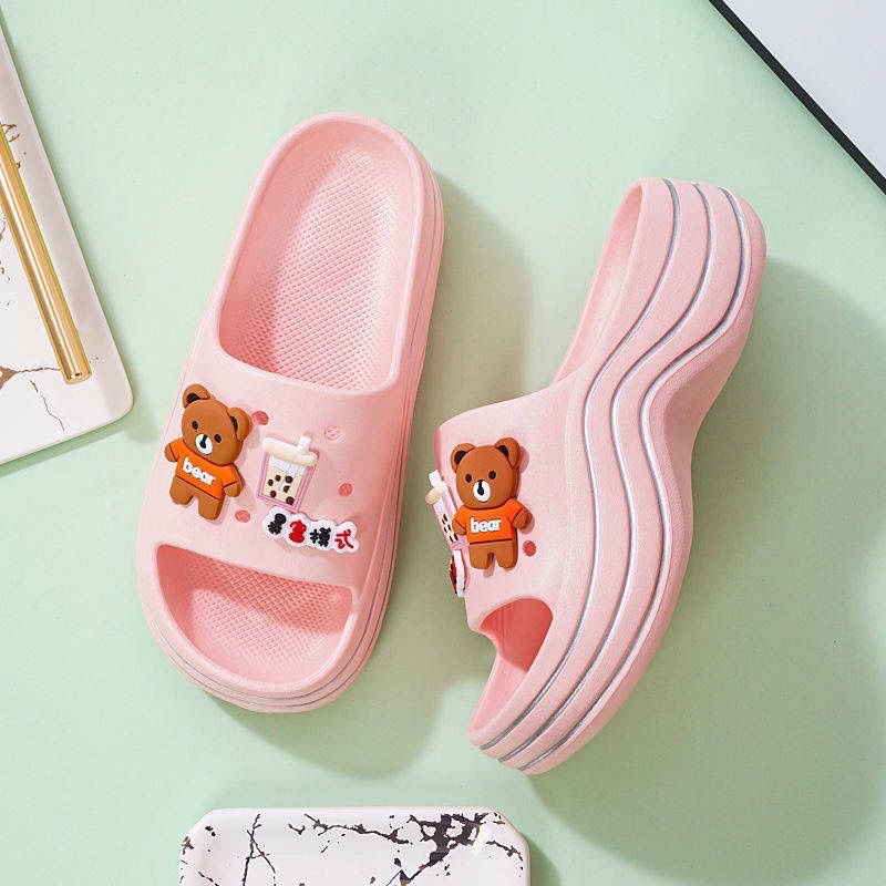 Dép bánh mì nữ đế độn 6cm tặng kèm 6 sticker gấu trà sữa cute giúp nàng tăng chiều cao - DL161
