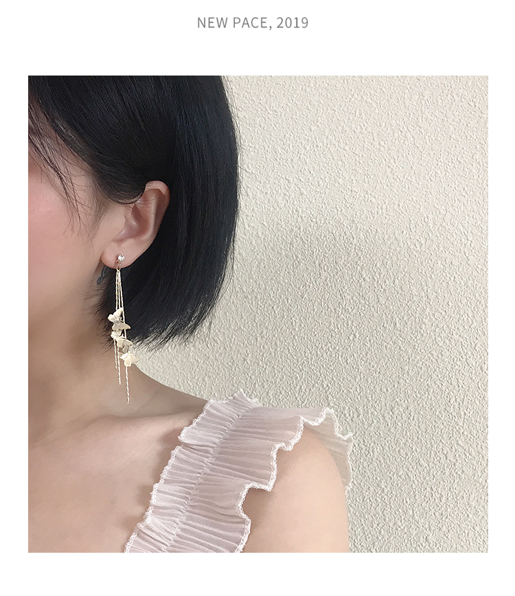 Khuyên Tai Dáng Dài Hình Bướm Mạ Bạc 925 Phong Cách Hàn Quốc