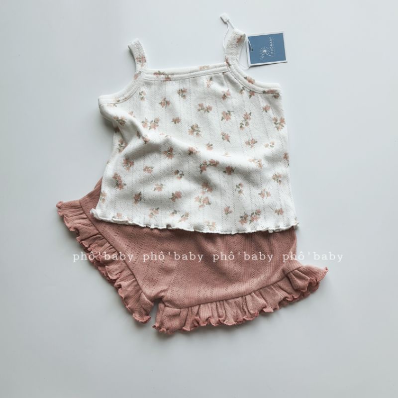 Bộ hai dây bé gái vải cotton Hàn độ co giãn tốt, mềm mại cho bé