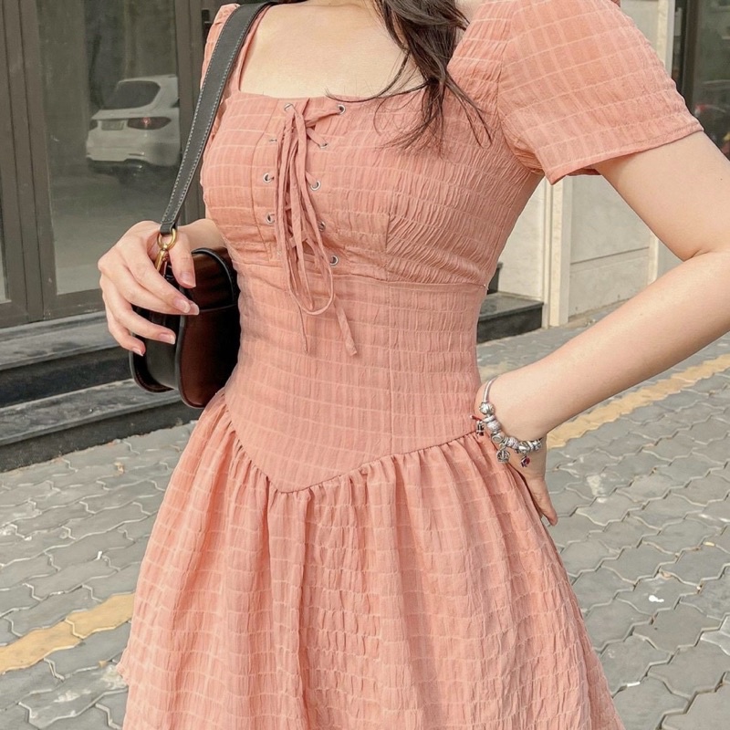 🦋Đầm Xoè Cổ Vuông Đan Dây Ngực🦋