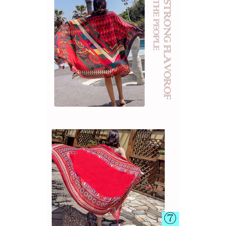 Khăn Choàng Cotton Lanh Cỡ Lớn Phối Tua Rua Phong Cách Bohemian Thời Trang Đi Biển Cho Nữ