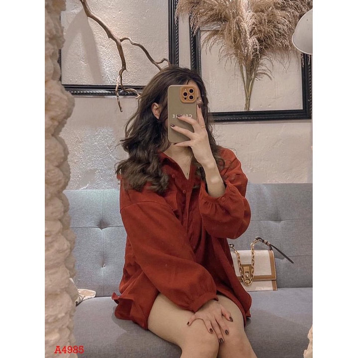 [Mã FAMARAL1 giảm 10K đơn 50K] ÁO SƠ MI MÀU CAM ĐẤT TAY DƠI