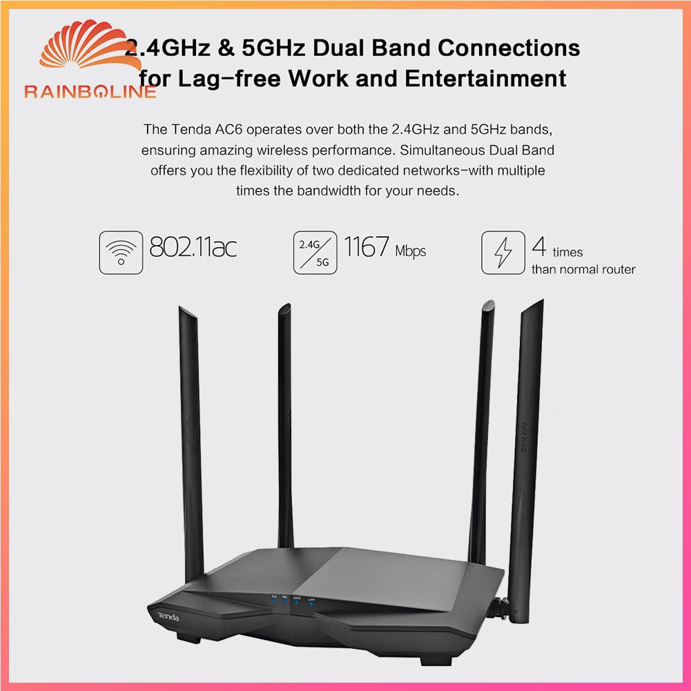 ❥[RAIN]❥Tenda AC6 Gigabit WiFi Router 1200Mbps Dual Band Wireless Network Router