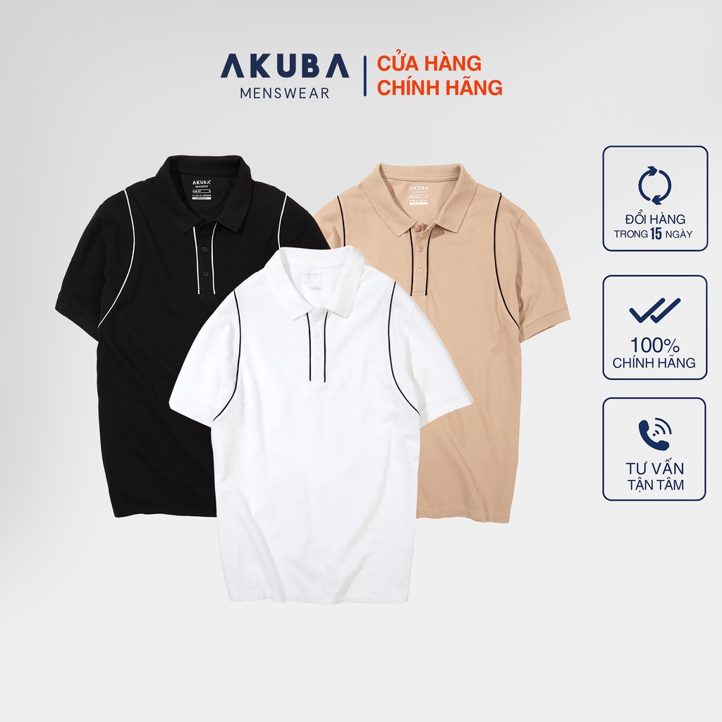 Áo polo nam trơn AKUBA form slimfit, chất liệu cotton, thiết kế đơn giản, sang trọng, dễ phối đồ 01J0048