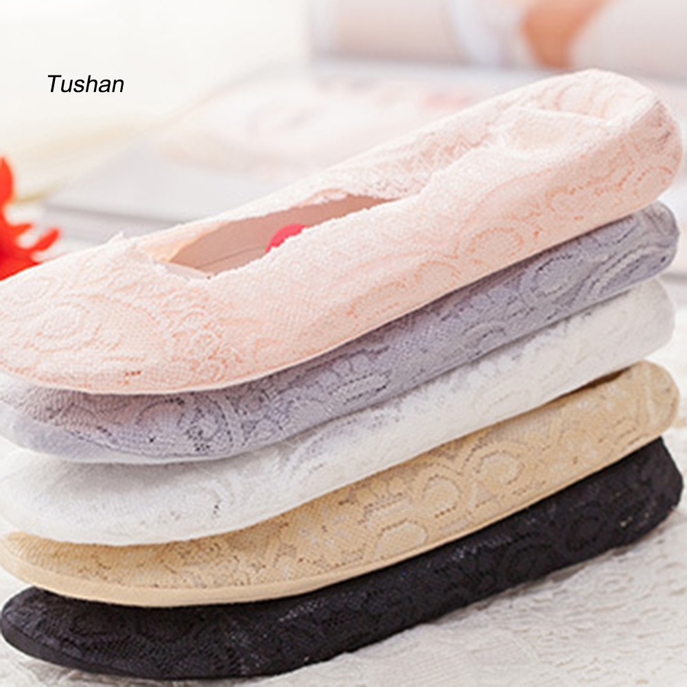 TUSH Solid Color Fashion Women Lace Low Cut Anti-slip No Show Invisible Boat Sock | BigBuy360 - bigbuy360.vn