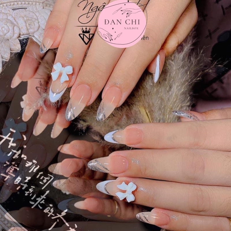 NailBox móng úp thiết kế sẵn Mẫu Thạch Charm Nơ Viền Nhũ